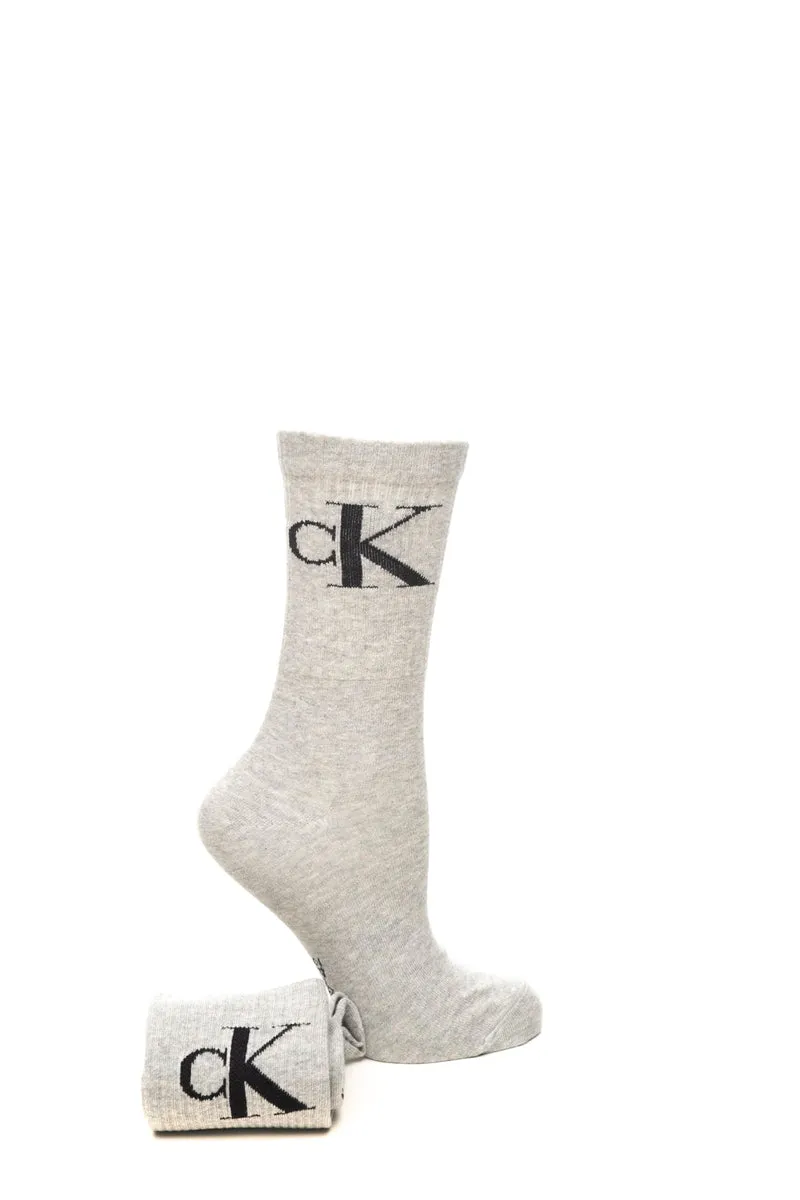 Calzini Corti Calvin Klein 2 Pack Monogram Socks Da Donna Grigio Melange In Filato Di Cotone