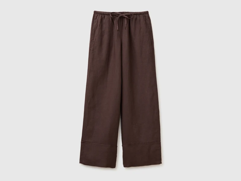 Pantaloni con risvolto 100% lino