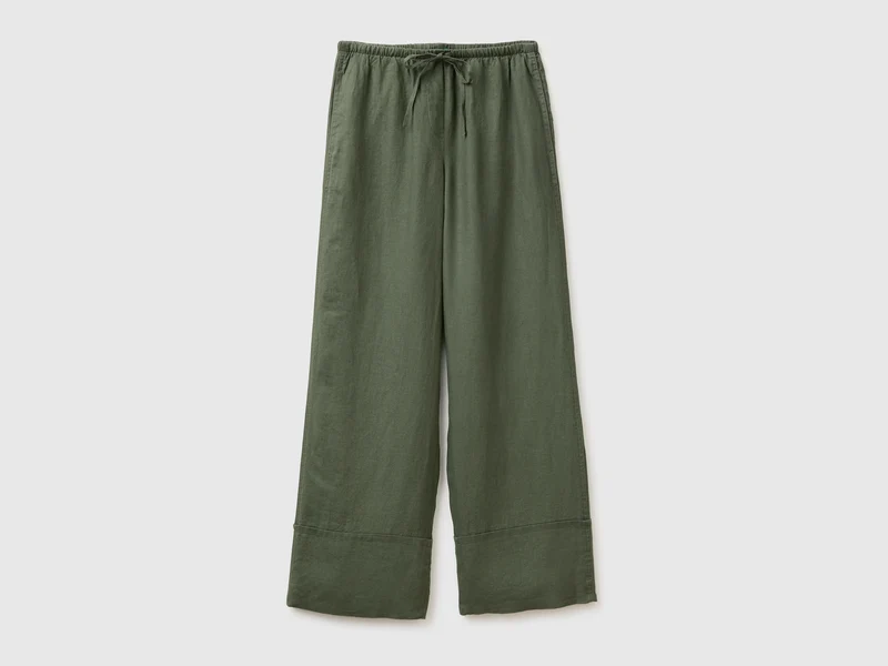 Pantaloni con risvolto 100% lino