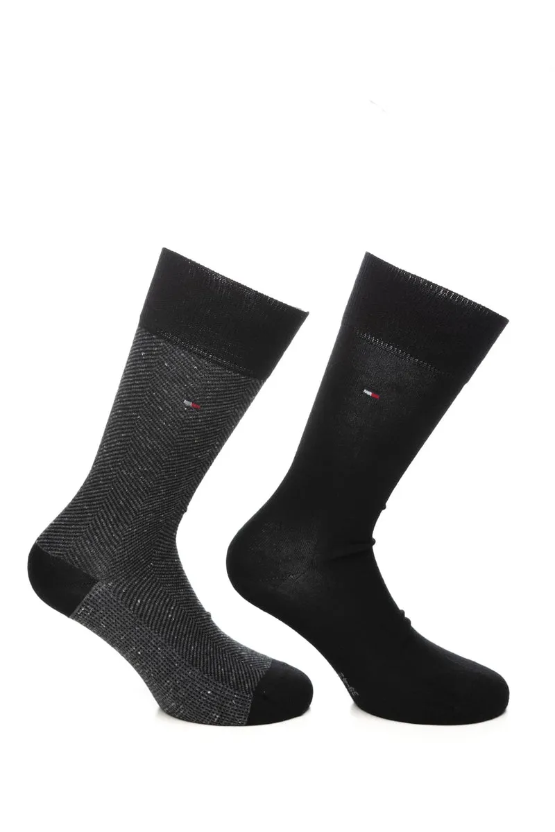 Calzini Corti Tommy Hilfiger Set 2 Pack Solid Nappy Da Uomo Nero Unito Nero Spinato Grigio In Filato Di Misto Cotone