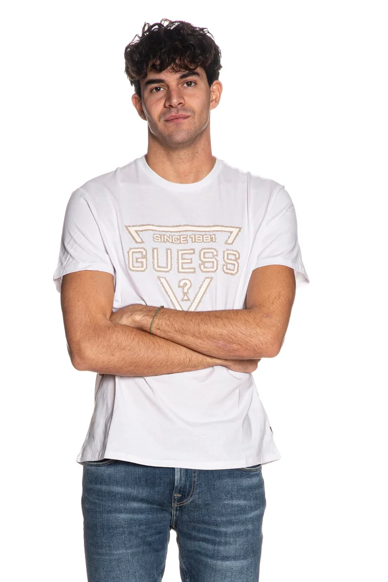 T Shirt Guess Painted Triagle Tee Da Uomo Bianca