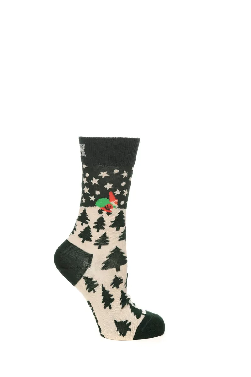 Calzino Basso Happy Socks 1 Pack Snow Globe Gift Box Unisex Verde Abete Panna Fantasia Atmosfera Natalizia In Misto Cotone