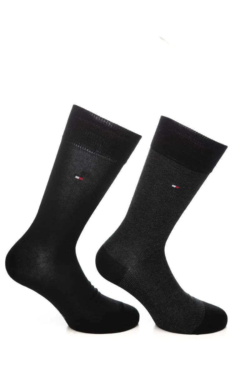 Calzini Corti Tommy Hilfiger Set 2 Pack Solid Structure Da Uomo Nero Unito Nero Melange In Filato Di Misto Cotone