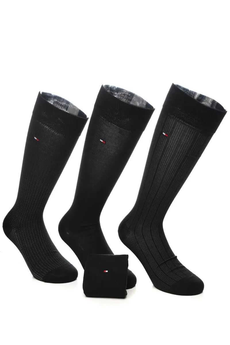 Calzini Lunghi Tommy Hilfiger Knee High Socks 4 Pack Giftbox Da Uomo Nero Micro Fantasy Structure Nero In Filato Di Misto Cotone
