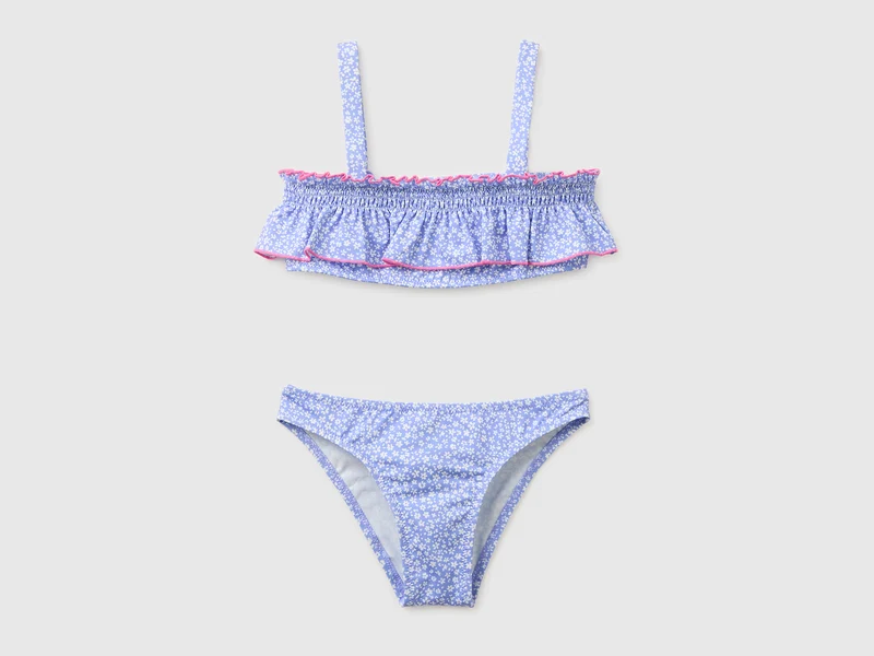 Bikini mare a fiori con balza