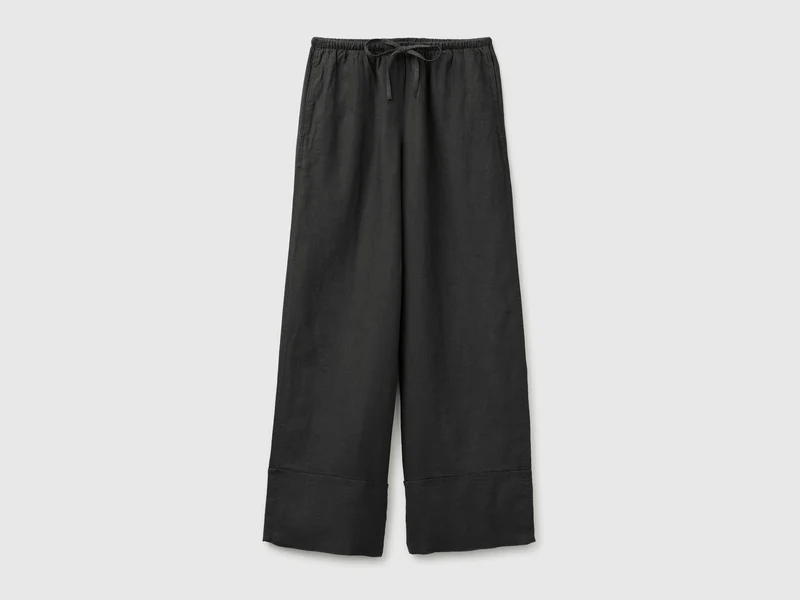 Pantaloni con risvolto 100% lino