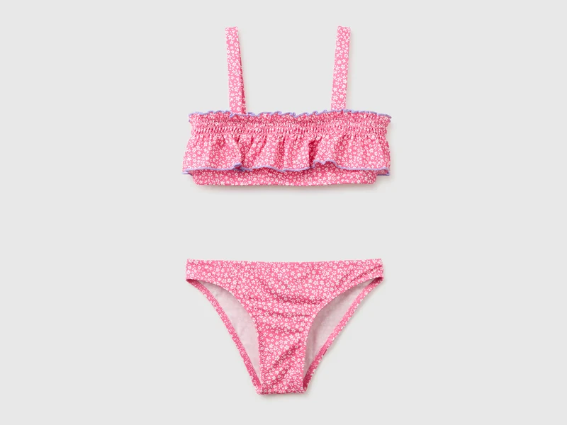 Bikini mare a fiori con balza
