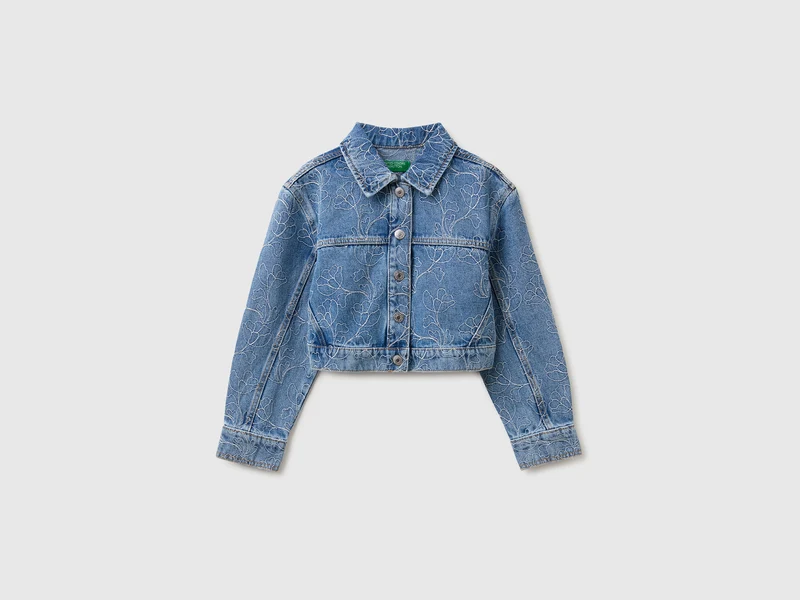 Giubbino crop di jeans ricamato