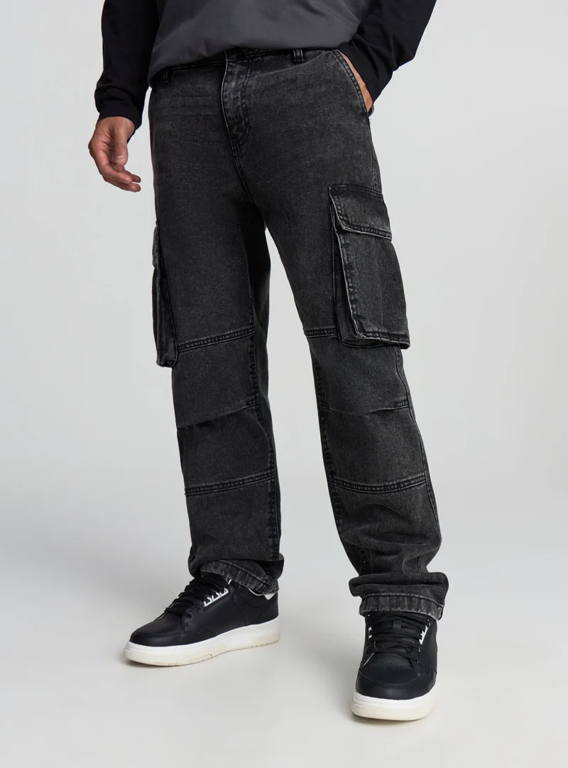 Jeans cargo oversize acid wash