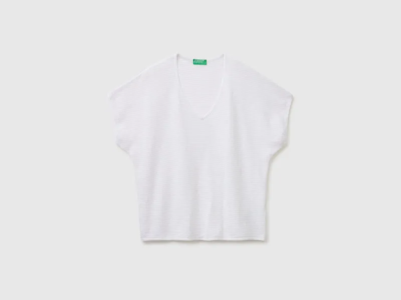 Maglia scollo a V in misto lino