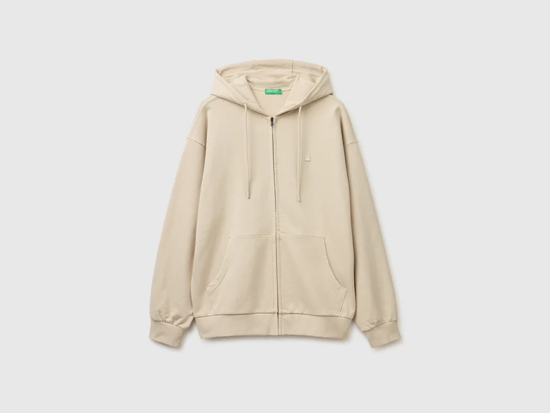 Felpa in cotone con zip e cappuccio
