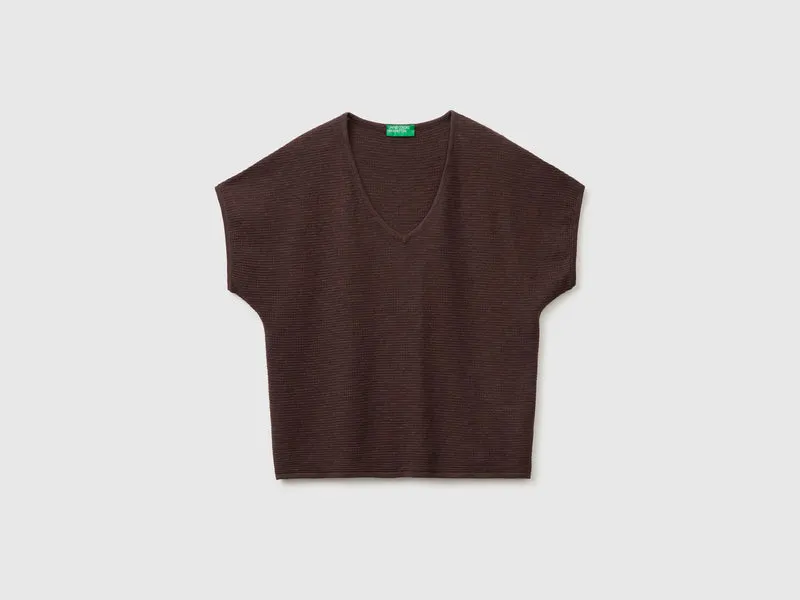 Maglia scollo a V in misto lino