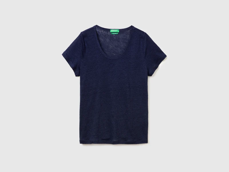T-shirt scollo rotondo in puro lino
