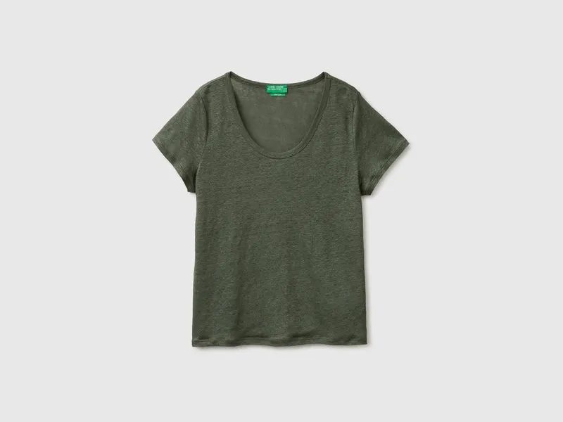 T-shirt scollo rotondo in puro lino