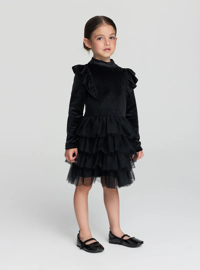 Vestito maniche lunghe con gonna a balze