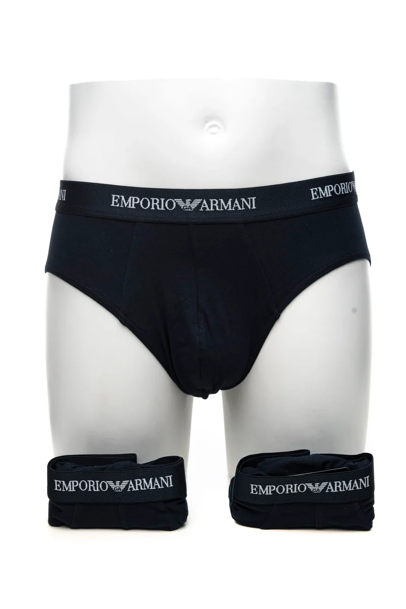 Slip Emporio Armani Brief 3 Pack Stretch Cotton Da Uomo Nero El Nero In Tessuto