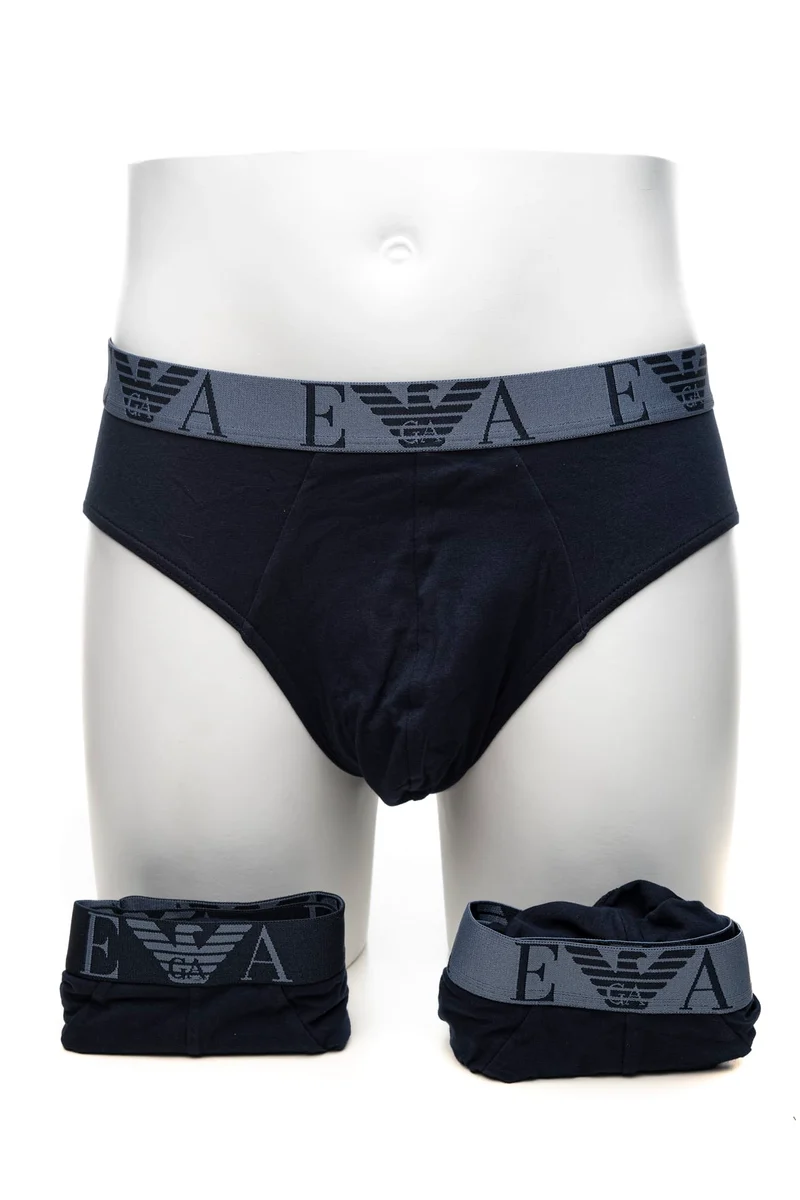 Slip Emporio Armani Brief 3 Pack Stretch Cotton Da Uomo Blu Marina El Blu Marina Avio In Tessuto