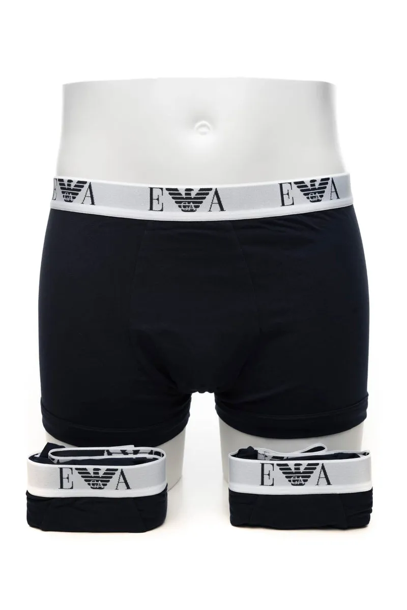 Boxer Emporio Armani Trunk 3 Pack Da Uomo Blu Marina El Bianco In Tessuto