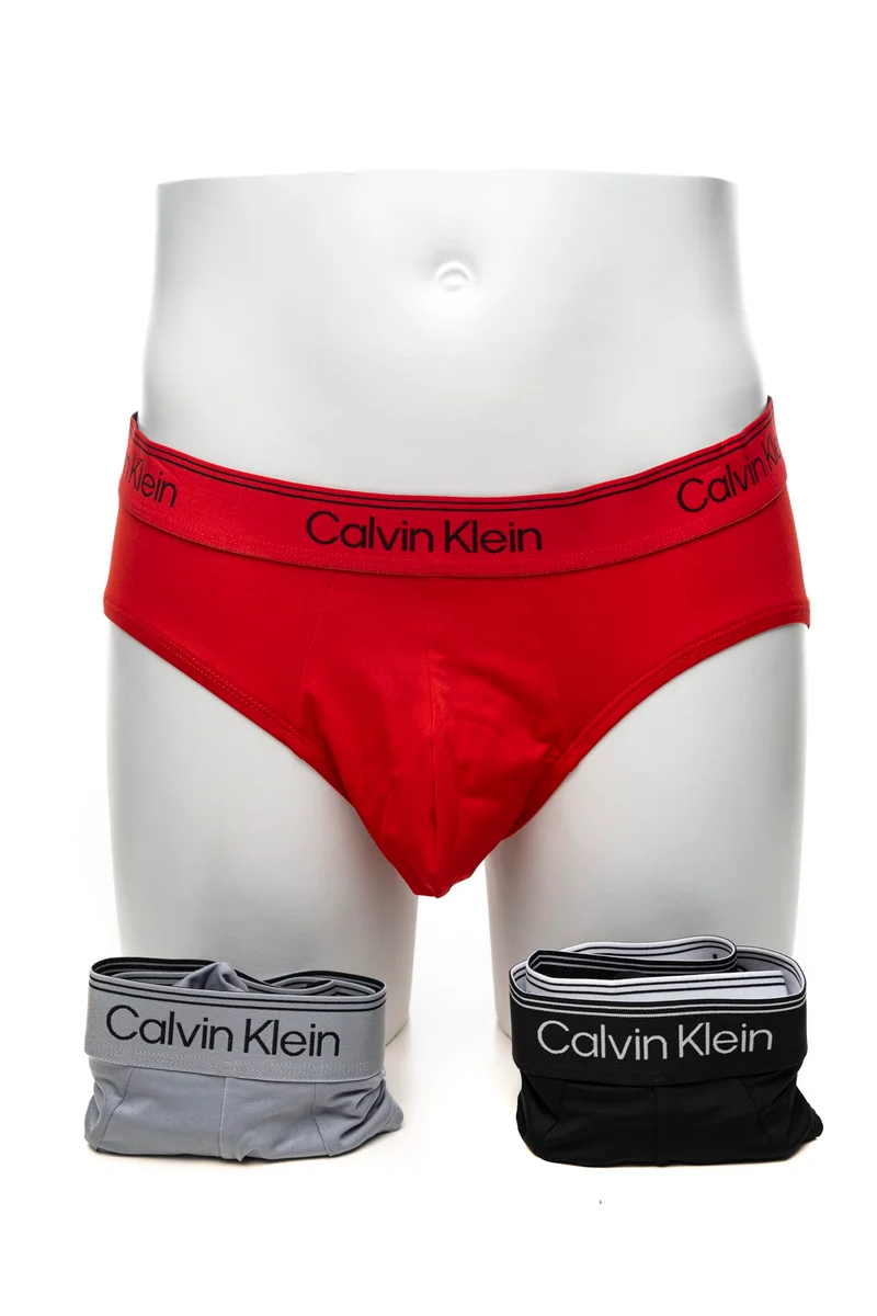 Slip Calvin Klein Hip Brief 3 Pack Microfiber Stretch Da Uomo Rosso Grigio Nero In Tessuto
