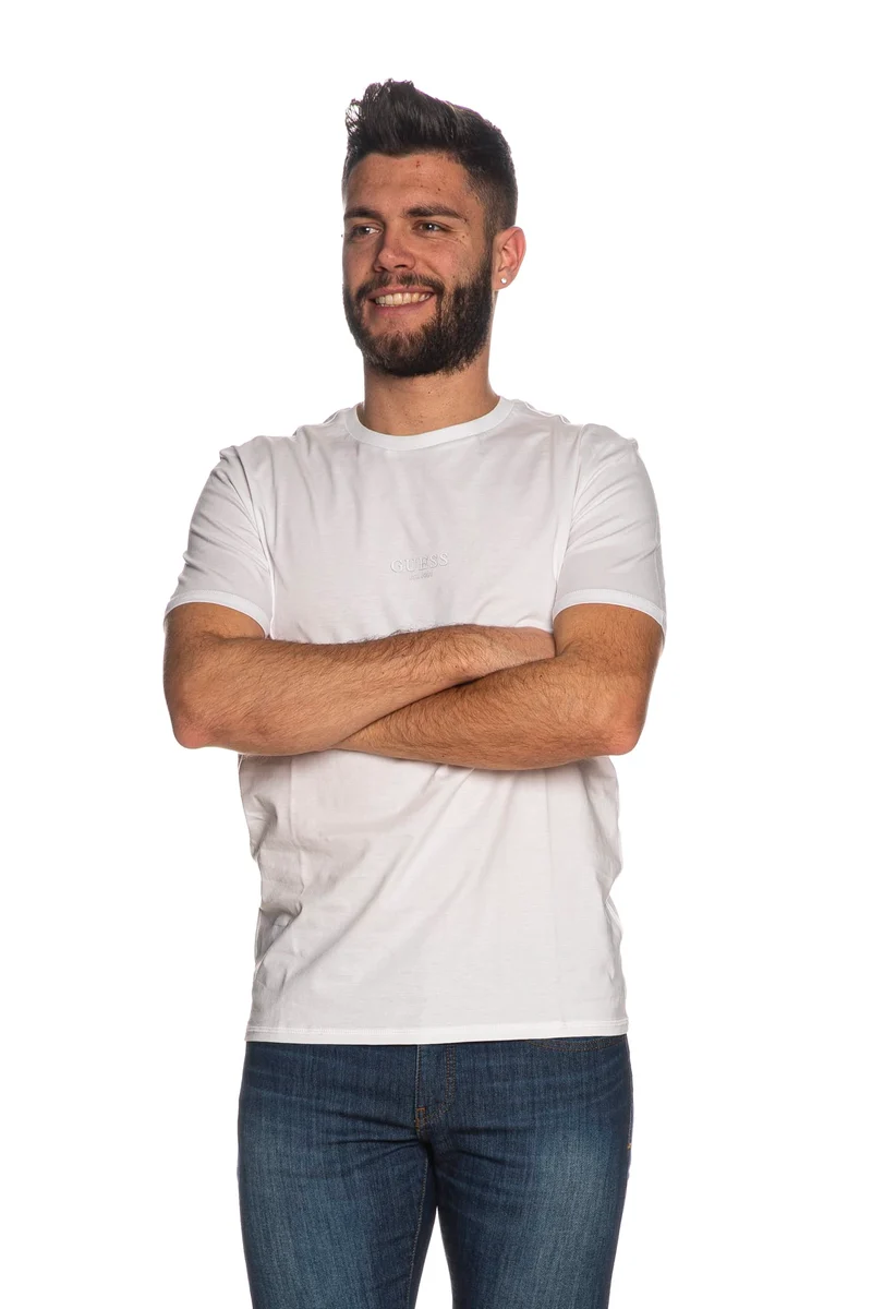 T Shirt Guess Aidy Ss Da Uomo Bianca