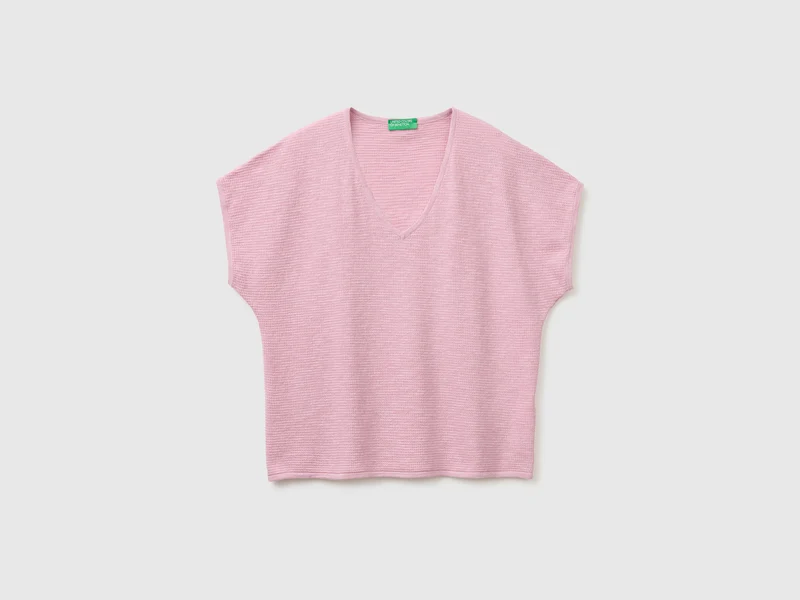 Maglia scollo a V in misto lino