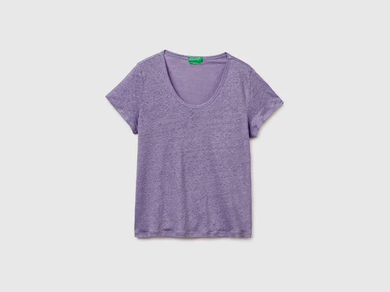 T-shirt scollo rotondo in puro lino