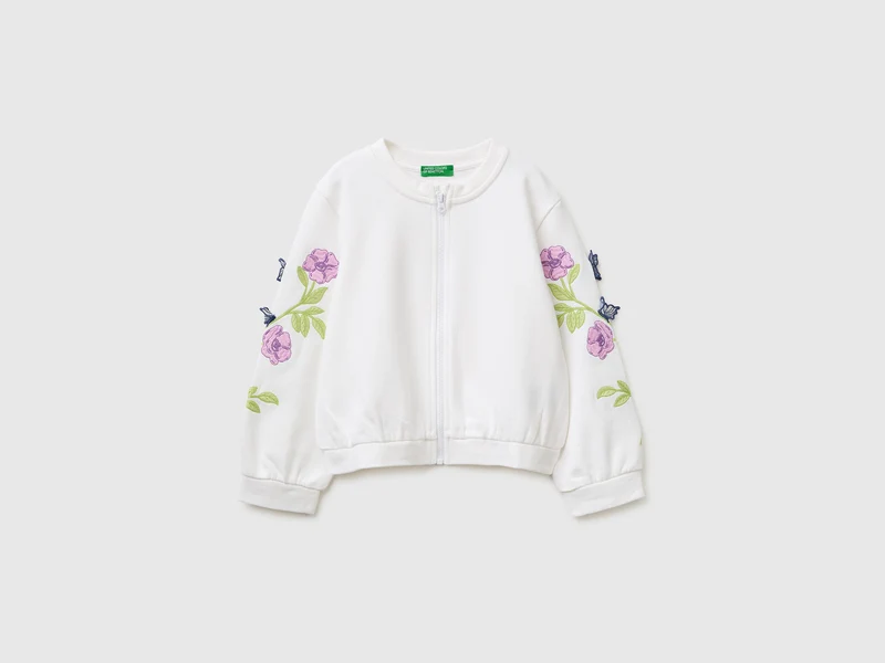 Felpa con fiori ricamati