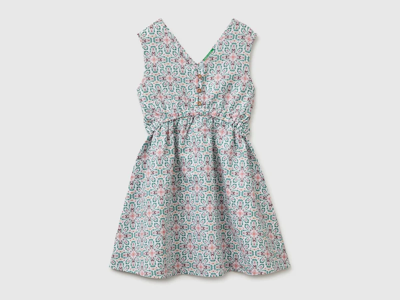 Vestito a fiori in misto lino