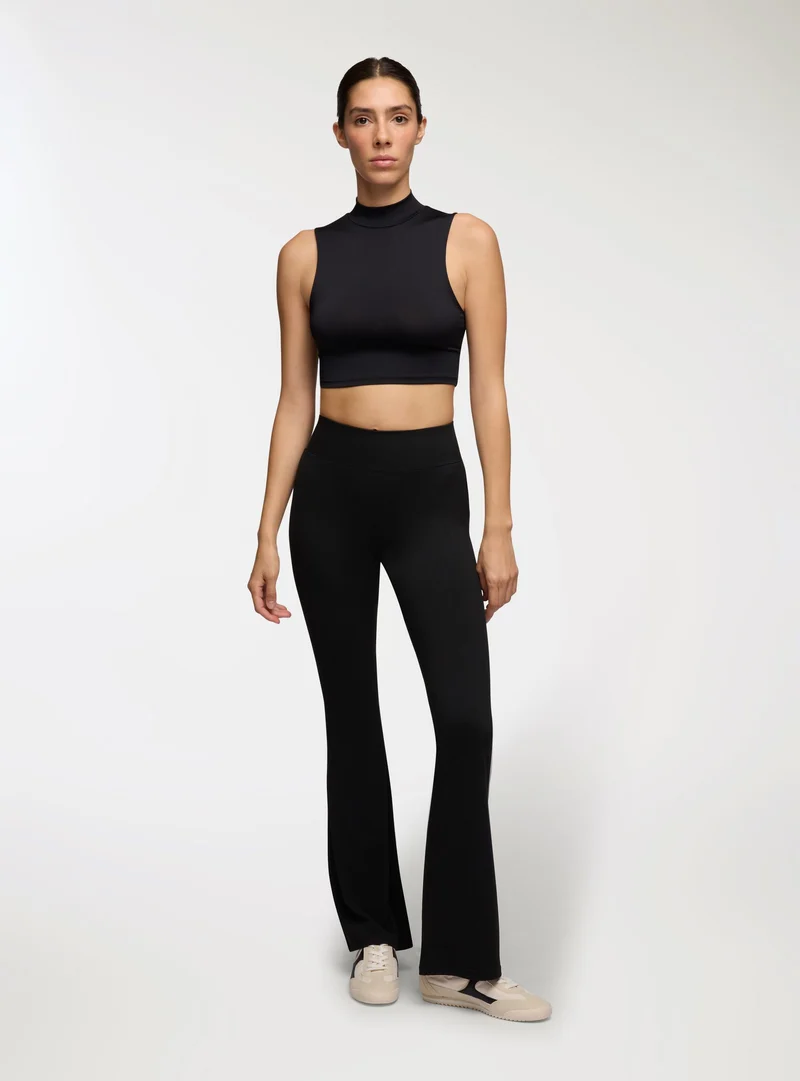 Leggings a zampa tinta unita tessuto caldo