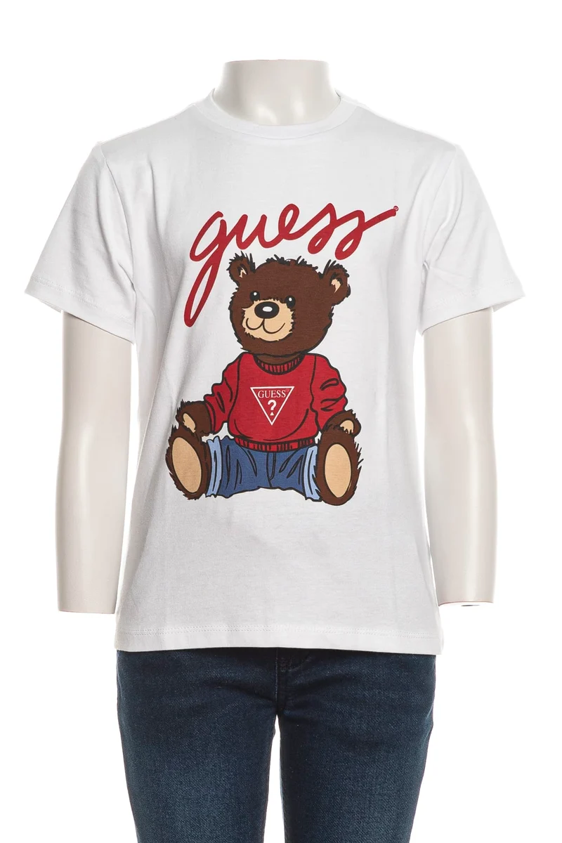 T Shirt Guess Eco Bear Jeans Da Bambino Bianca