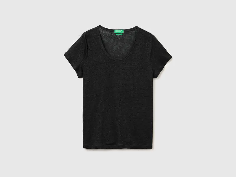 T-shirt scollo rotondo in puro lino