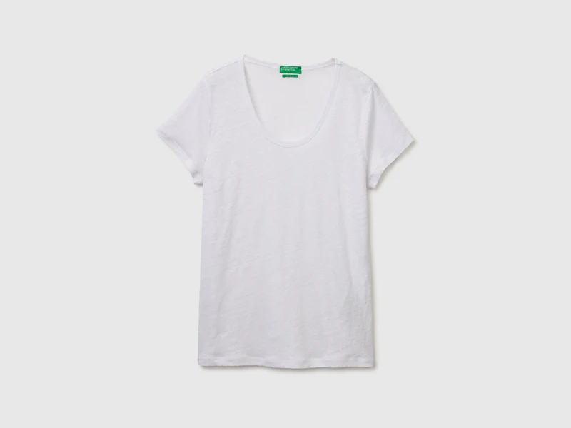 T-shirt scollo rotondo in puro lino