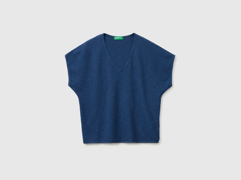 Maglia scollo a V in misto lino