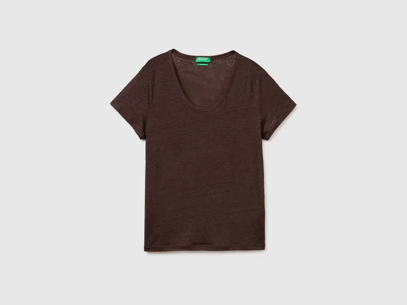 T-shirt scollo rotondo in puro lino