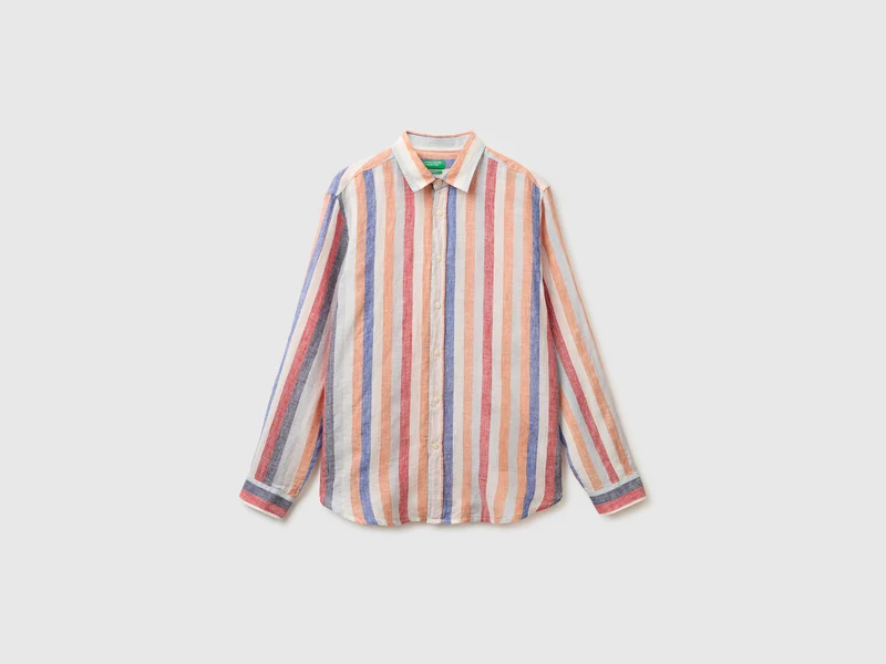 Camicia a righe in puro lino