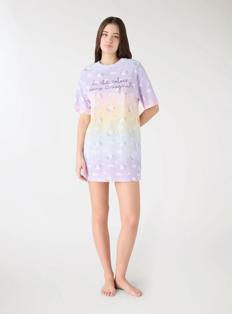 T-shirt over Pigiama con stampe e scritta