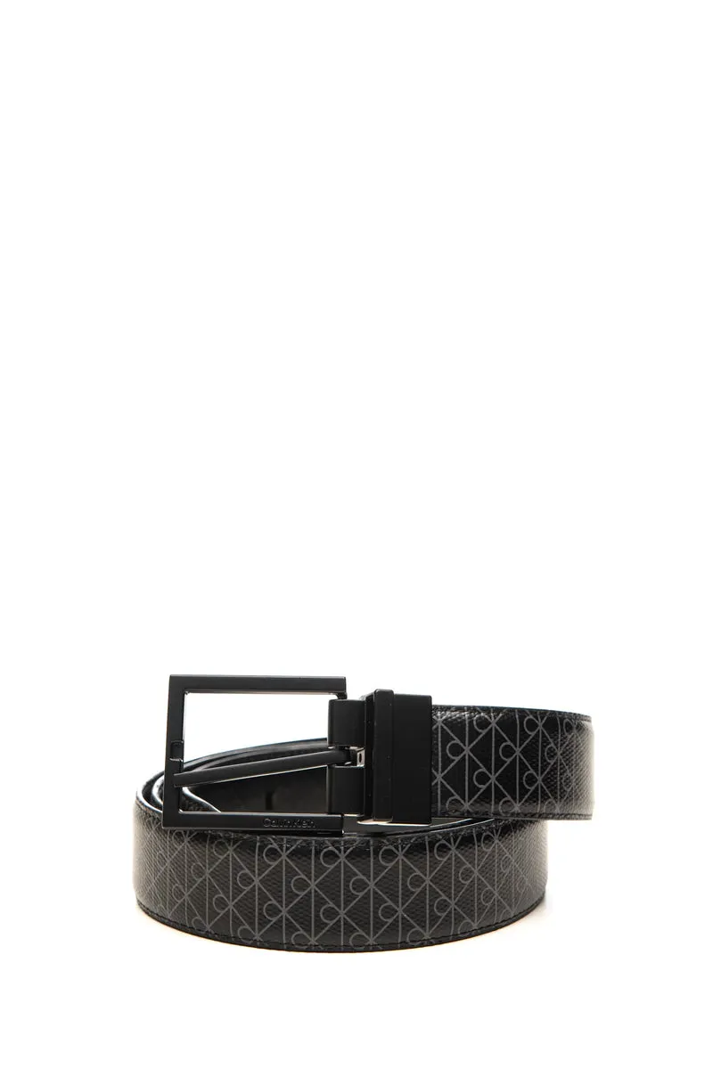 Cinta Calvin Klein Ck Sqare Buckle 32 Rev Da Uomo Nera Nera Stampa Ck Grigio In Pelle