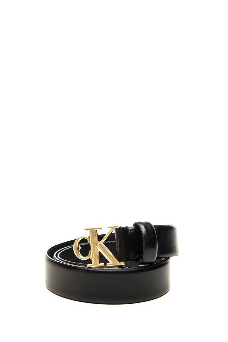 Cinta Calvin Klein Ck Buckle 30 Fixed Da Donna Nera Fibbia Oro In Pelle