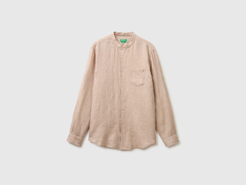 Camicia in puro lino collo alla coreana