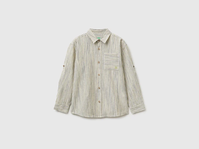 Camicia a righe in misto lino