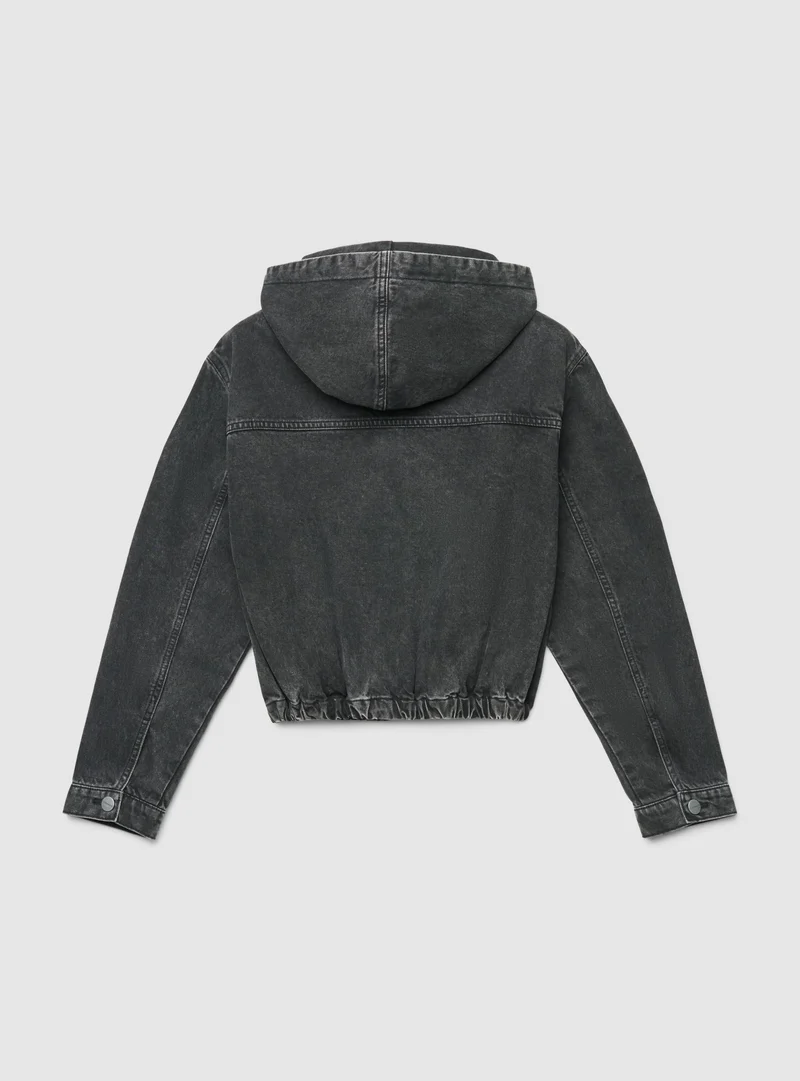 Bomber in denim con cappuccio