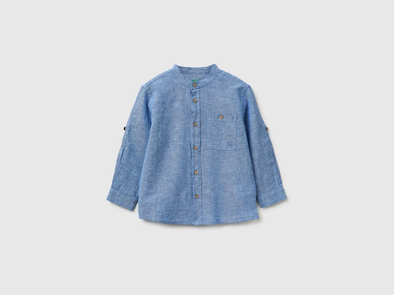Camicia alla coreana in misto lino