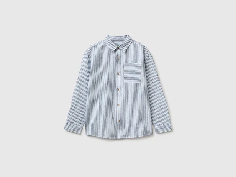 Camicia a righe in misto lino