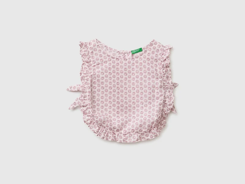 Blusa a fiori in misto lino