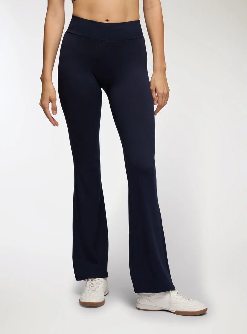 Leggings a zampa tinta unita tessuto caldo