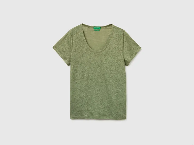 T-shirt scollo rotondo in puro lino