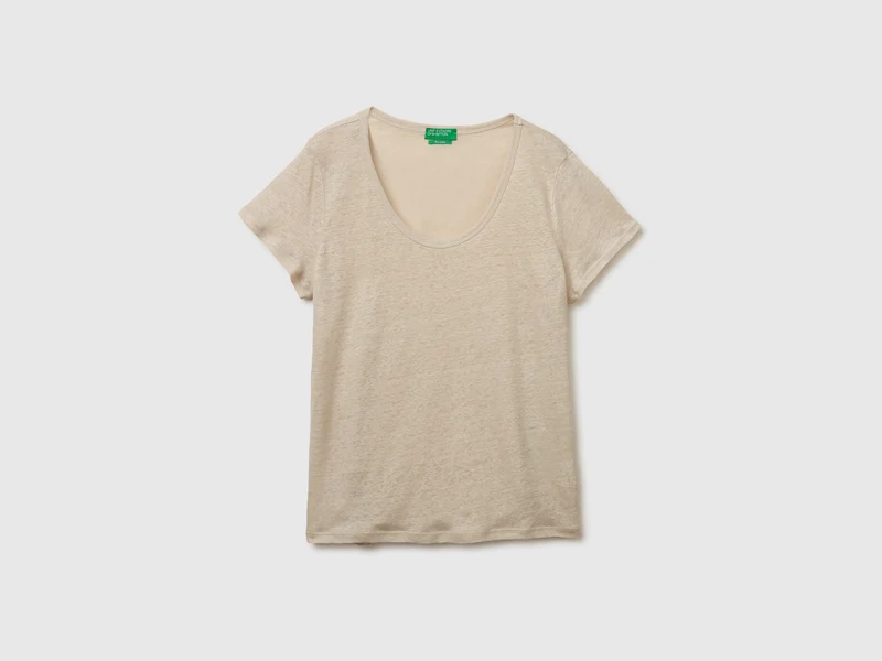 T-shirt scollo rotondo in puro lino
