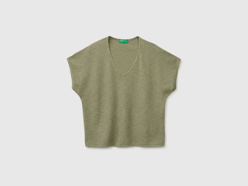 Maglia scollo a V in misto lino