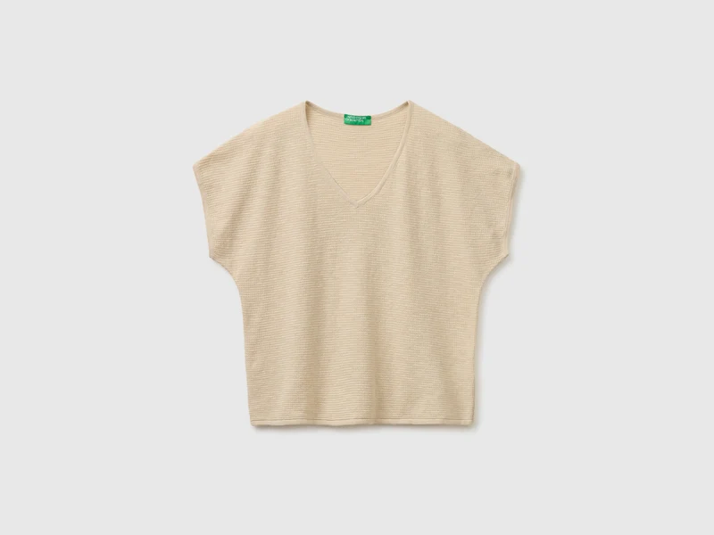 Maglia scollo a V in misto lino
