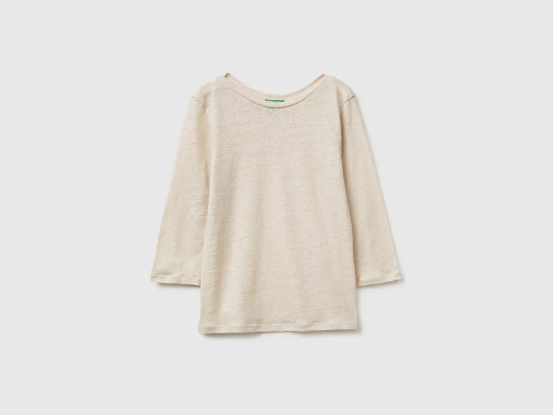 T-shirt scollo a barchetta in puro lino
